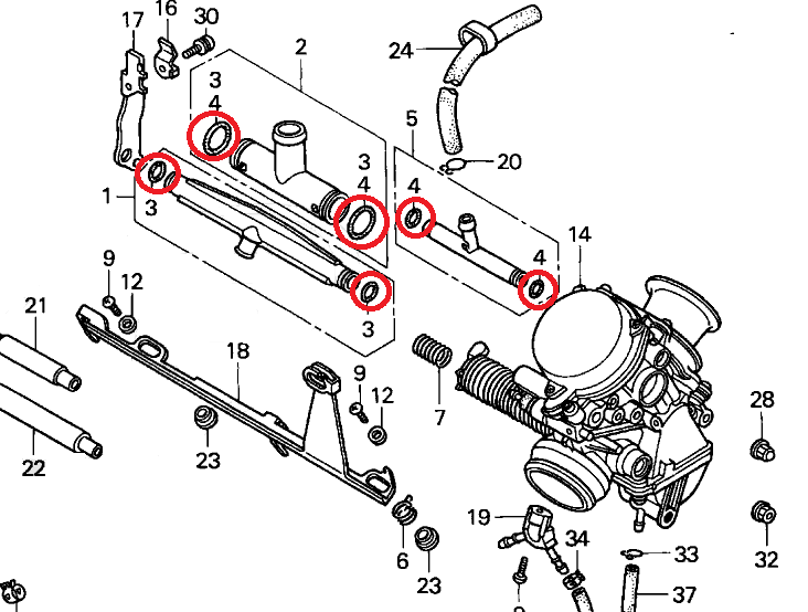 Carb T-Piece O-Ring Kit for Honda CB500 94-03
