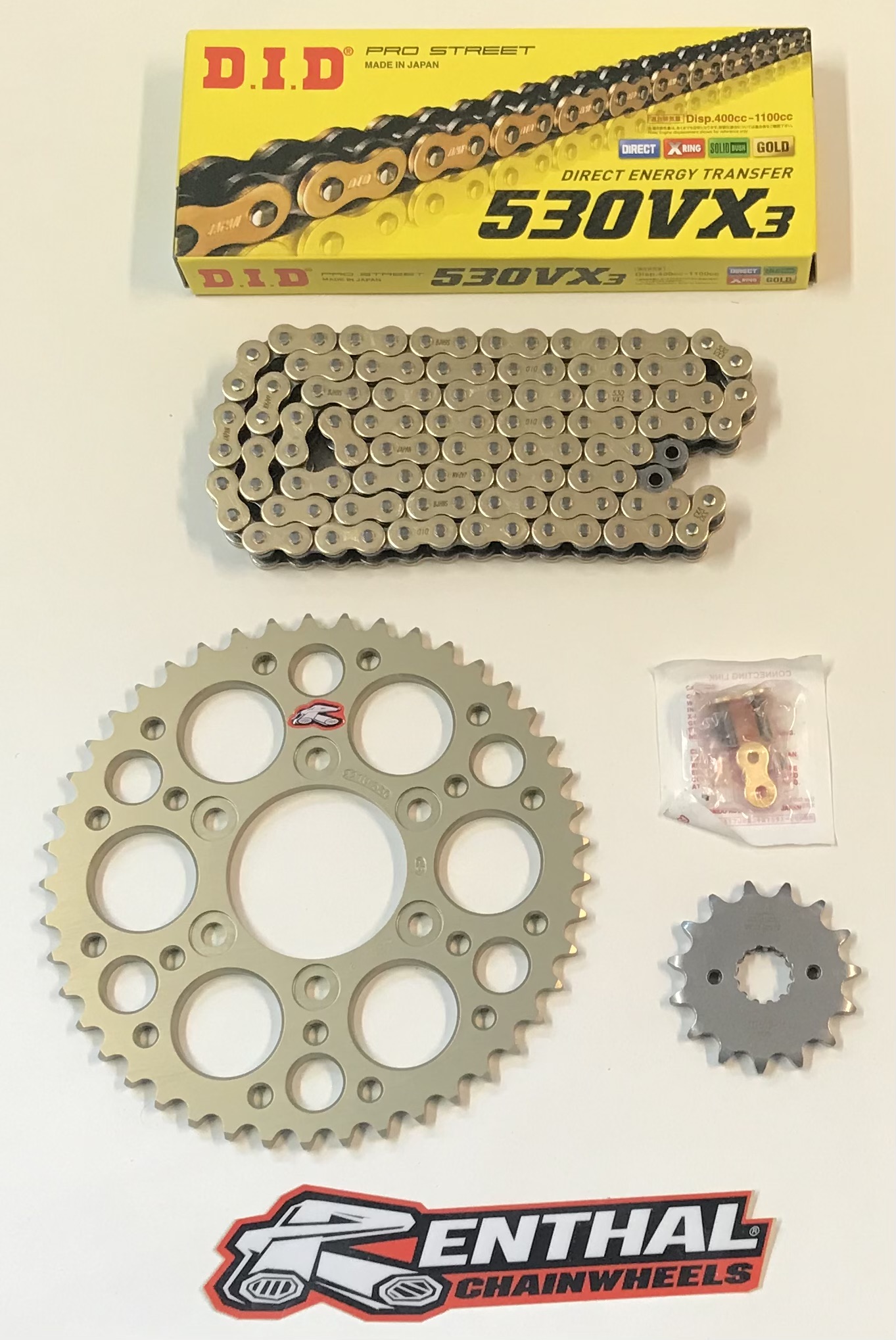 DID VX3 Gold X-Ring Chain & JT Front With Renthal Rear Sprocket Kit GSF1200 Bandit 