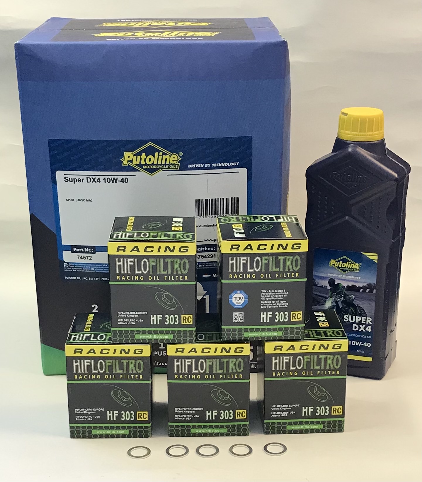 16L Super DX4 10w/40 Semi Synthetic Oil With 5 Oil Filters & 5 Sump Bolt Washers 
