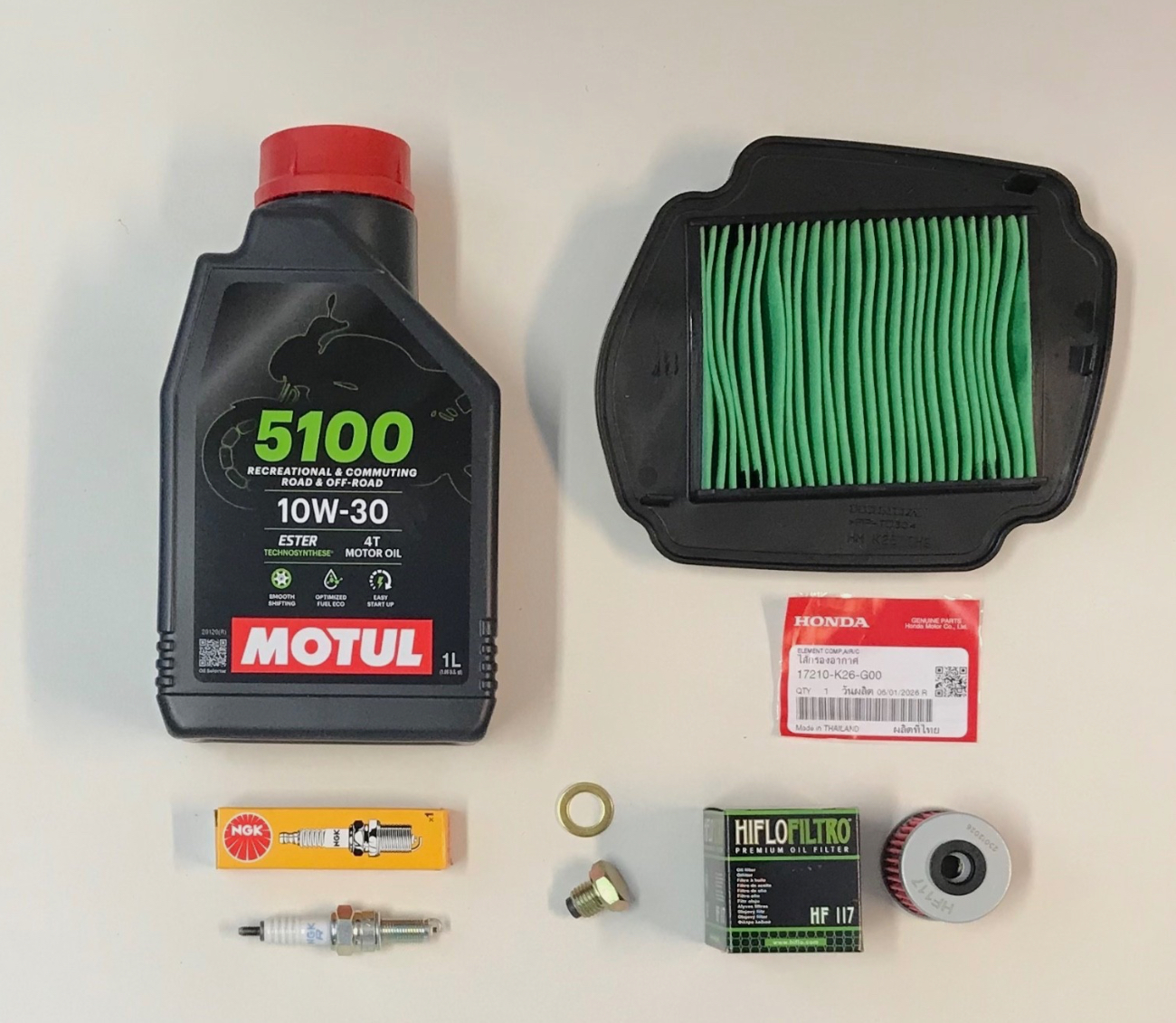 Honda MSX125 21-26 Service Kit Motul Oil Genuine Air Filter HiFlo Oil Filter Spark Plug Sump Bolt 