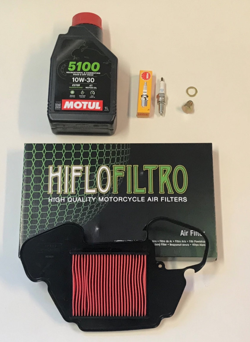 Honda MSX125 Service Kit Motul Oil HiFlo Air Filter Spark Plug Sump Bolt 
