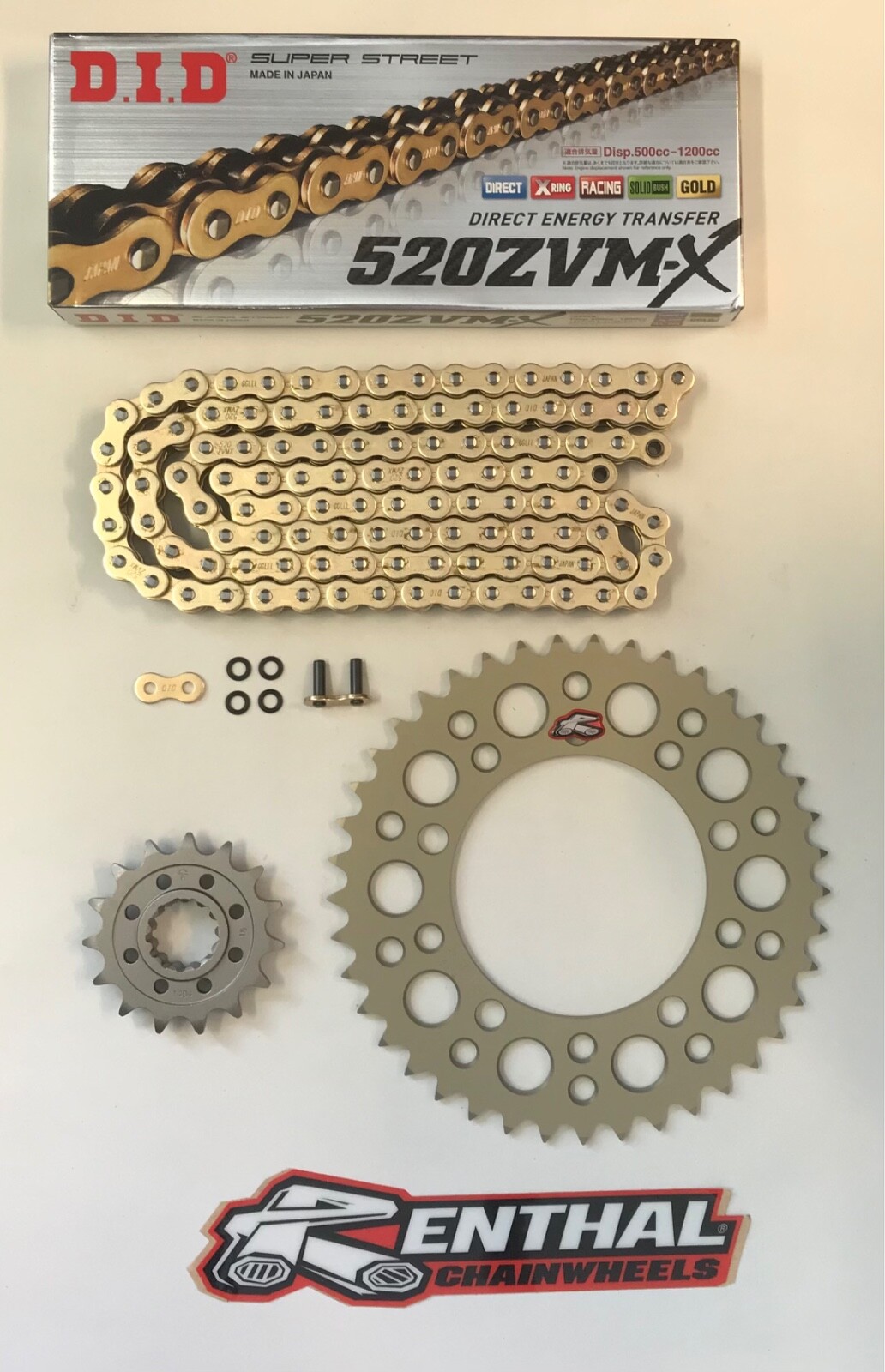 DID Gold 520 Pitch Chain & Renthal Sprocket Conversion Kit BMW S1000RR 10-20 Race & Track Bikes