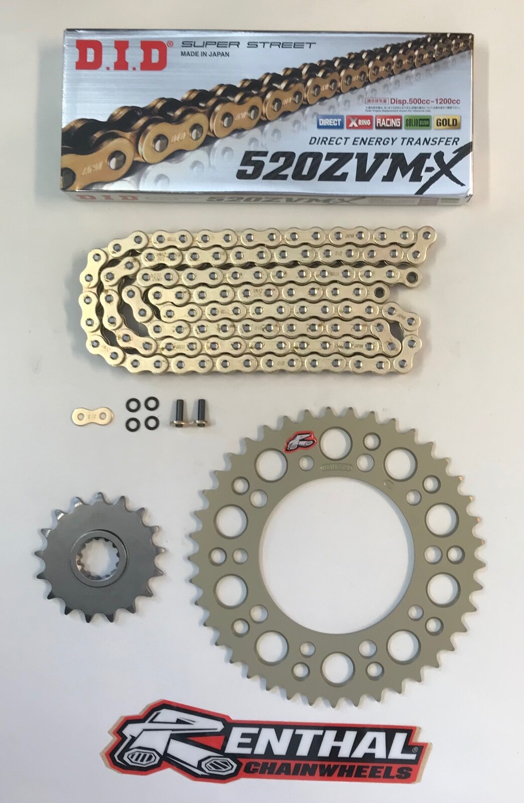 DID Gold 520 Pitch Chain with JT Front & Renthal Rear Sprocket Kit Yamaha YZF-R1 98-14 Race Track 
