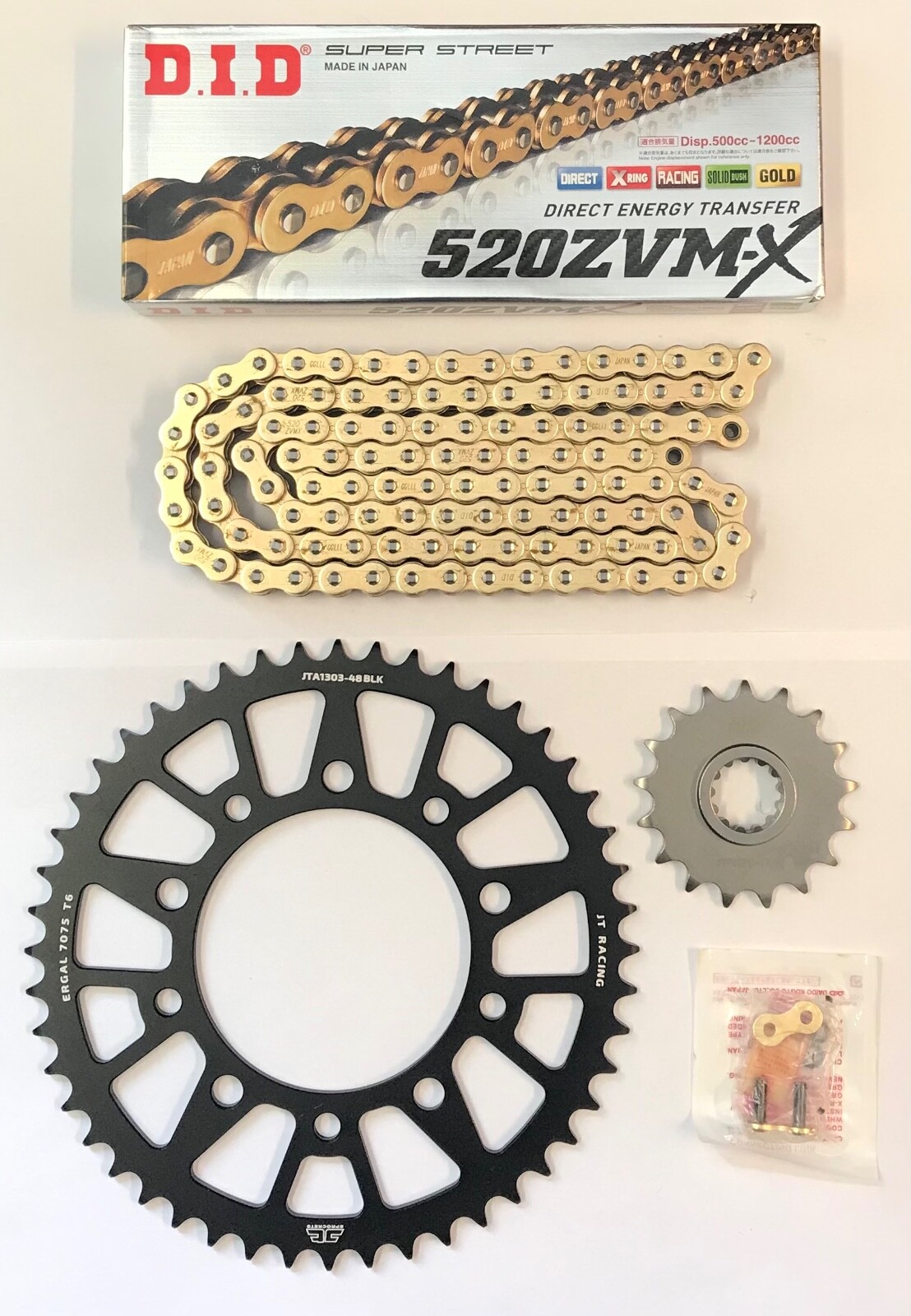 DID Gold 520 Pitch Chain with JT Front & BLACK JT Rear Sprocket Kit Yamaha YZF-R1M 15-25 Race Track   