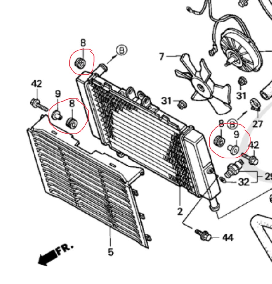 CB500 Radiator Rubber Mounting Grommets and Bushes