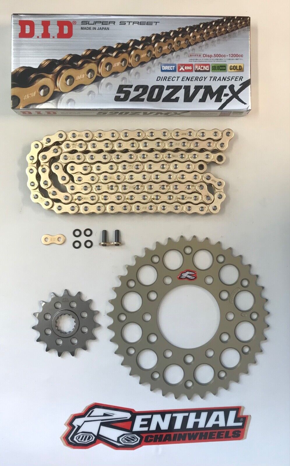 DID Gold 520 Pitch Chain & Renthal Sprocket Conversion Kit Kawasaki ZX-10R 04-18 ZX-10RR 19-21 Race & Track Bikes 