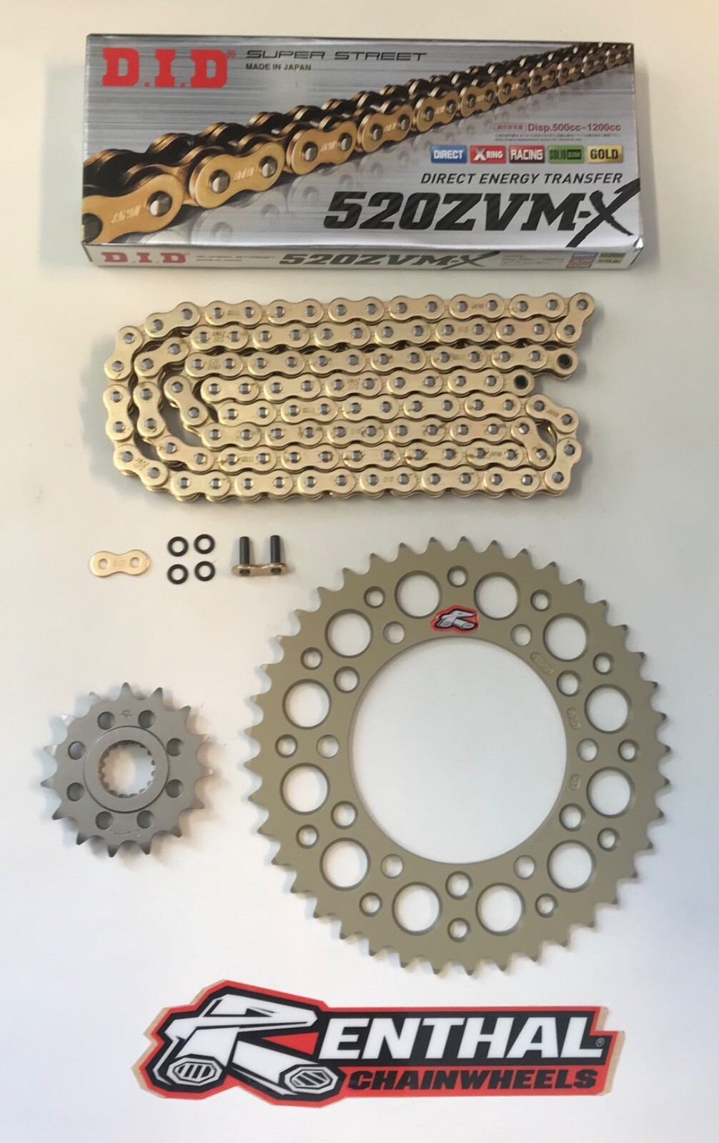DID Gold 520 Pitch Chain & Renthal Sprocket Conversion Kit Suzuki GSX-R1000 09-16 Race & Track Bikes 