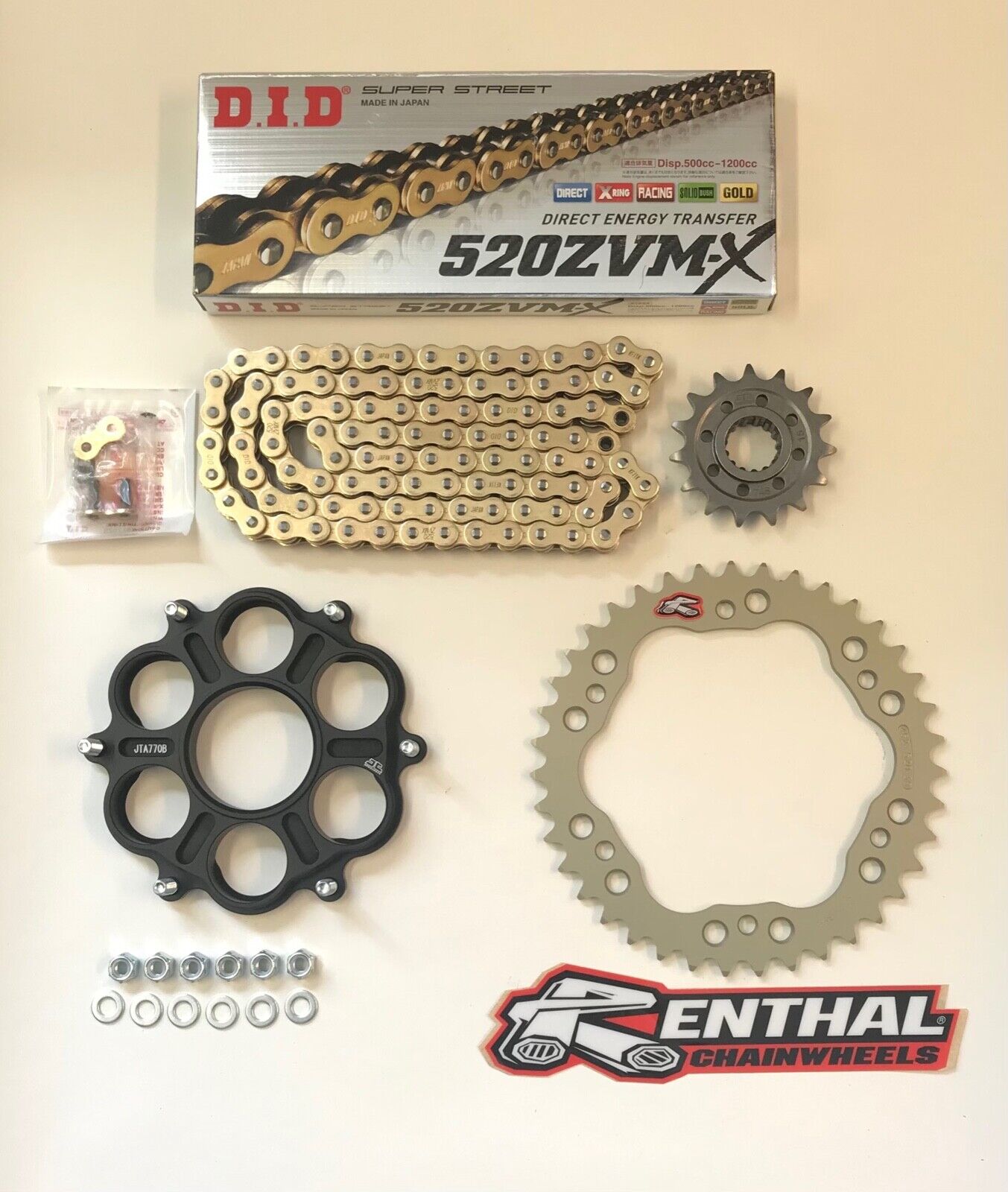 DID Gold 520 Pitch Chain & Renthal Sprocket Kit & Carrier Ducati Panigale V4 1199 