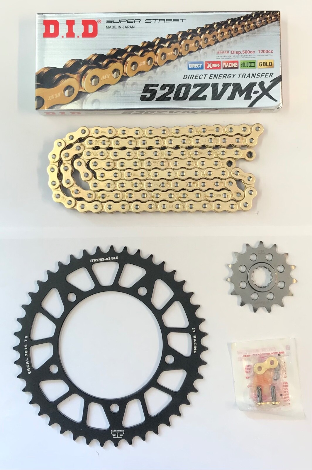 DID Gold Race 520 Pitch Chain JT BLACK Sprocket Kit for Suzuki GSXR GSX-R1000 01-08