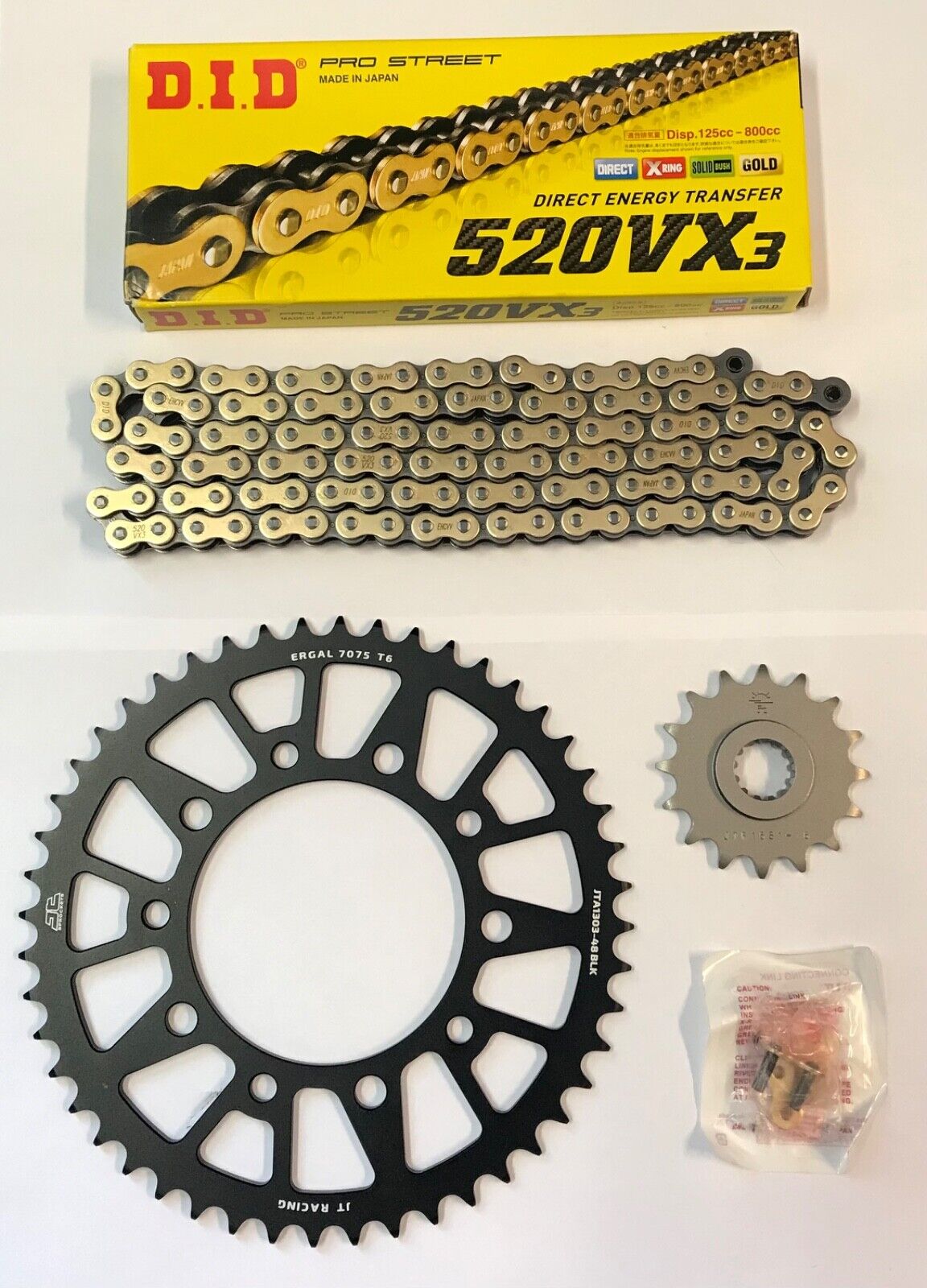 DID Gold Race 520 Pitch Chain BLACK JT Sprocket Kit for Yamaha YZF-R6 99-02 